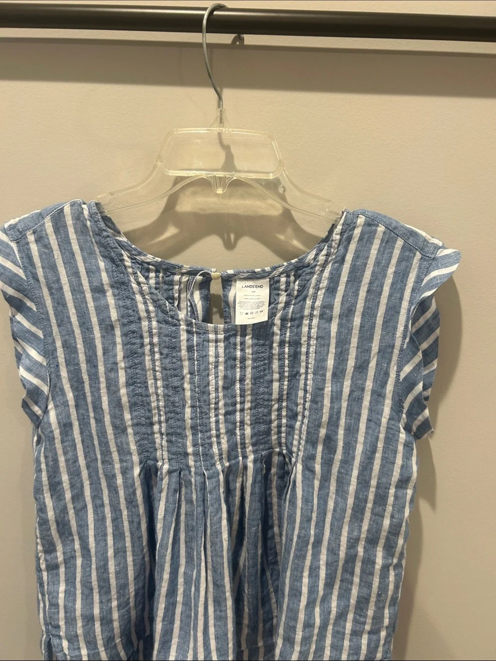 Lands' End Blue and White Striped Linen Blend Top